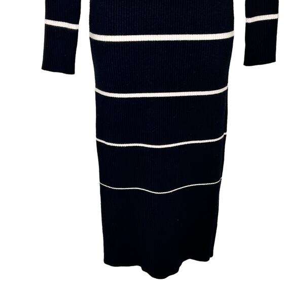 Stitchdrop Ribbed Black Cream Striped Mock Neck Midi Sweater Dress - Picture 5 of 9